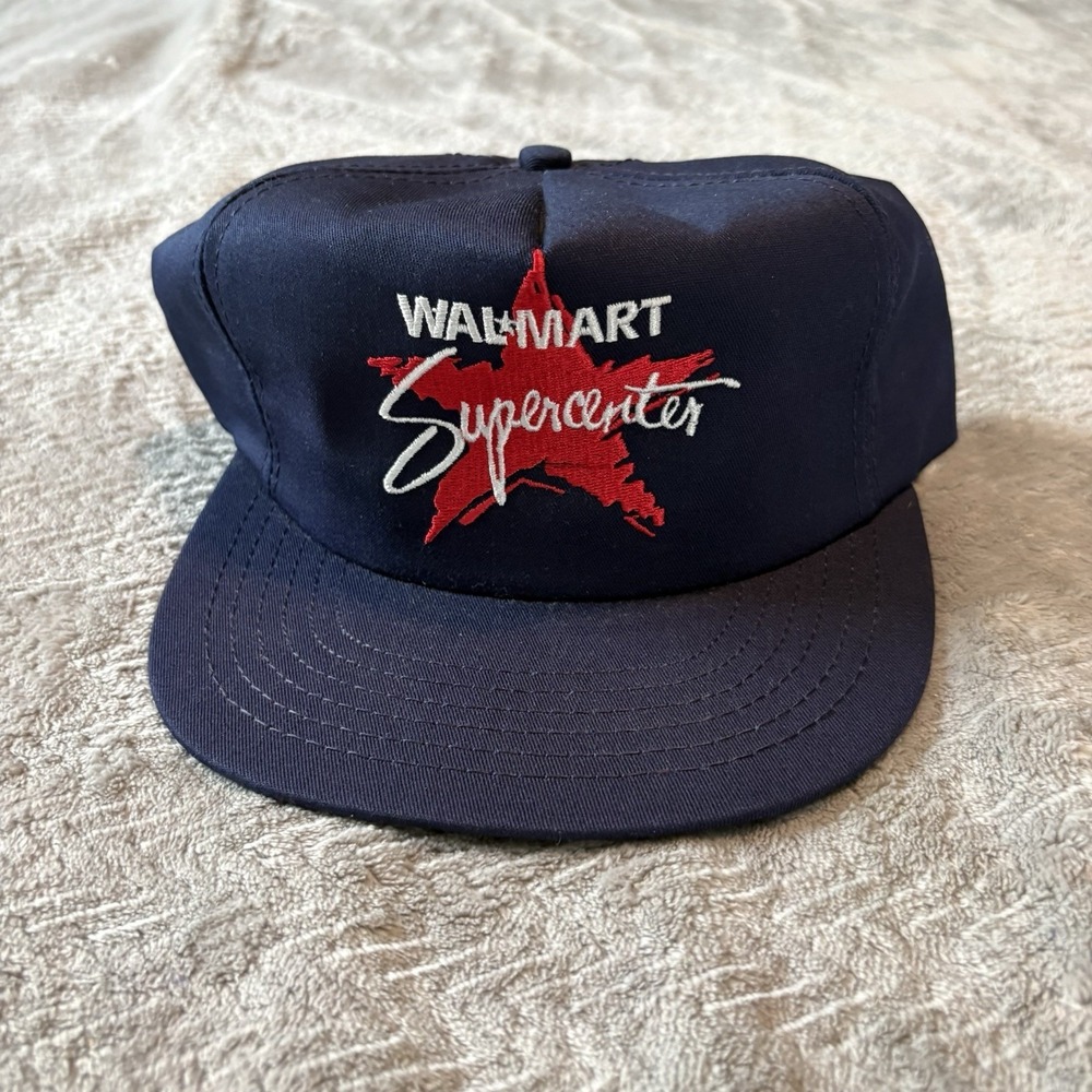 VTG Walmart SuperCenter Snapback Blue Red White P Cap Made in USA
